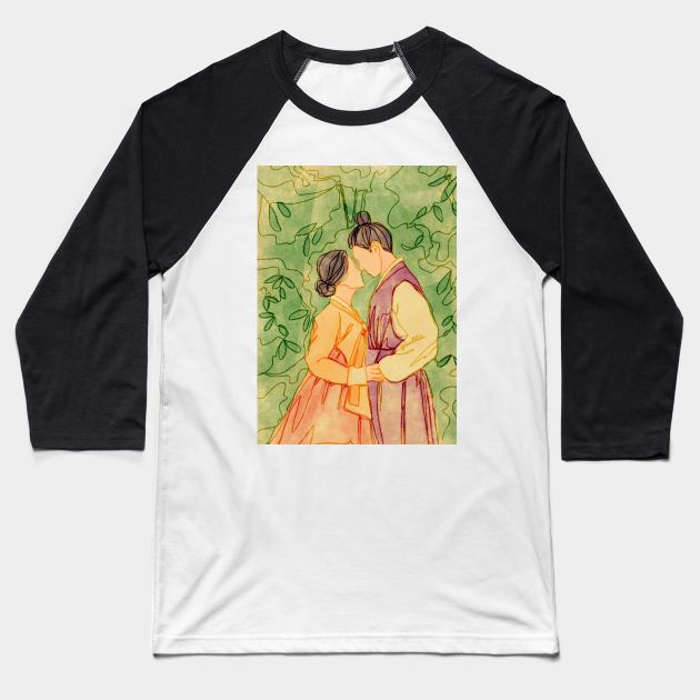 Korean hanbok couple in the garden Baseball T-Shirt by Giullia - Yeppeunyeppeun Art